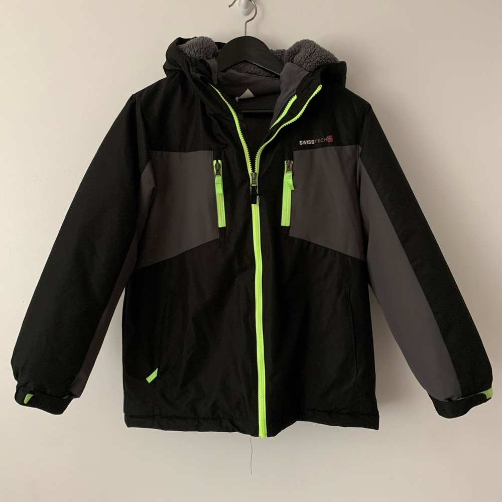 Swiss Tech Kids Jacket with Neon Accents size large (10-12)